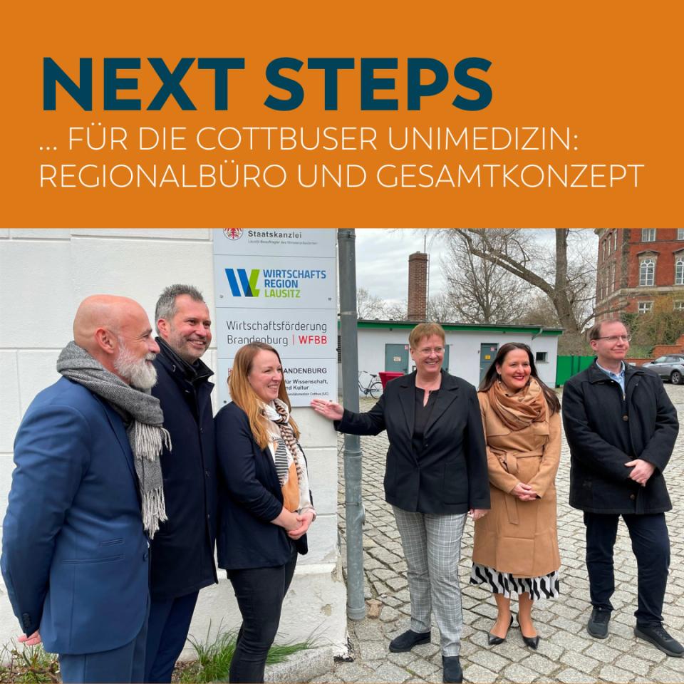 An der Eröffnung nahmen unter anderen auch die IUC-Projektbeauftragte Dr. Ulrike Gutheil, der Cottbuser Oberbürgermeister Tobias Schick, der Geschäftsführer der Carl-Thiem-Klinikum Cottbus gGmbH (CTK), Dr. Götz Brodermann, der Vizepräsident für Forschung und Transfer der Brandenburgischen Technischen Universität Cottbus-Senftenberg (BTU), Prof. Dr. Michael Hübner, sowie die neue Referentin der Stabsstelle Hochschulmedizin im IUC-Büro, Dr. Jana Kube, teil.