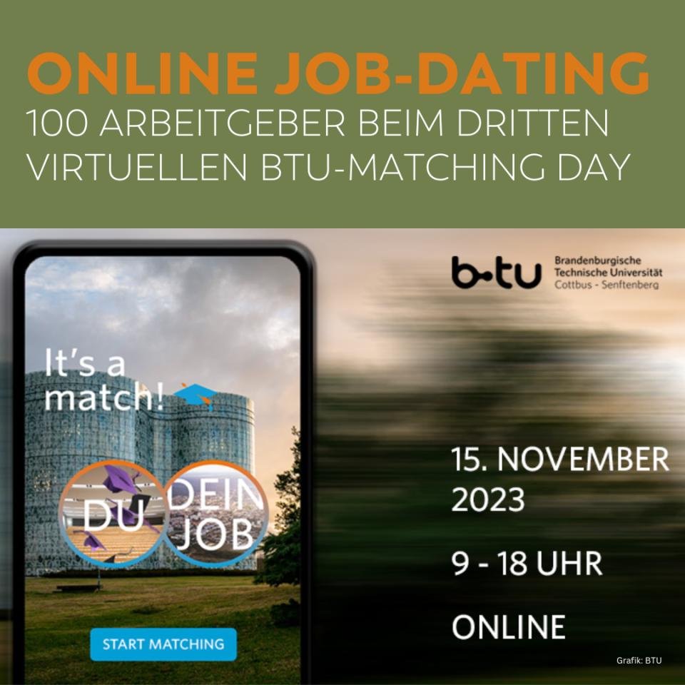 Matching Day 2023 der BTU am 15. November: Date deinen künftigen Arbeitgeber online!
