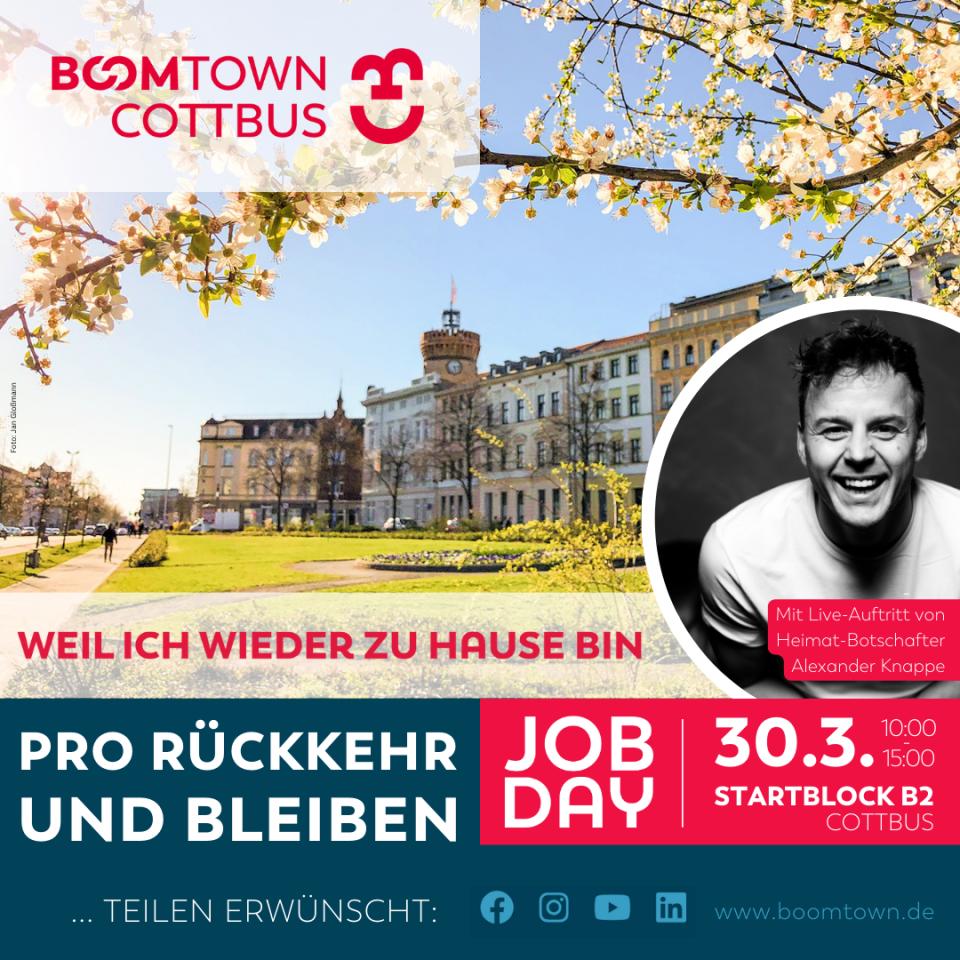 Weil ich (wieder) zu Hause bin. BOOMTOWN JOB DAY am Ostersamstag mit OB Tobias Schick, Alexander Knappe, Osterhase &amp; echtem Einhorn!